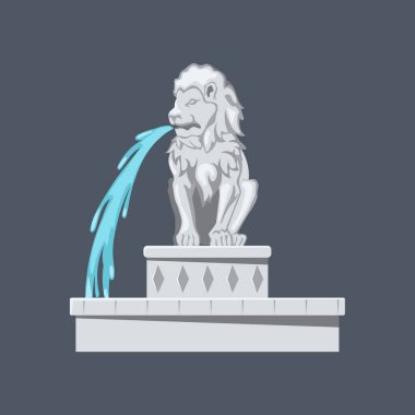 Isolated lion statue. Stone fontein in cartoon style. Architecture park landmark. Antique landscape element
