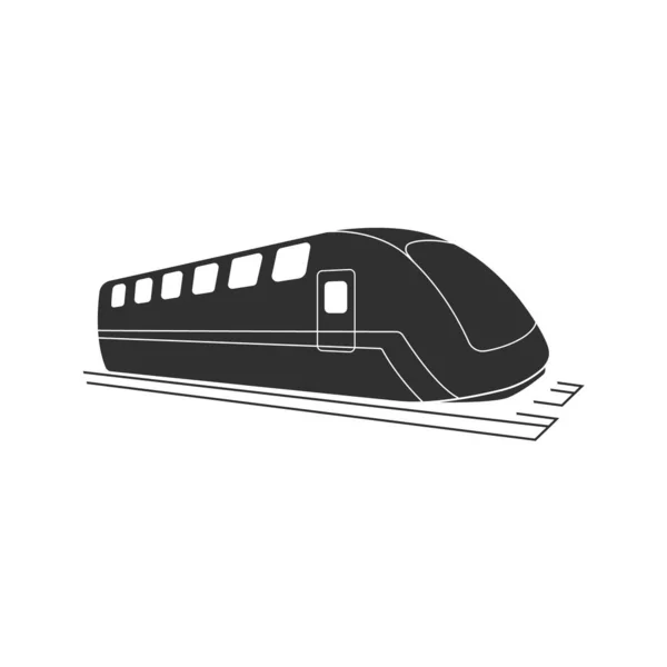 Černé moderní logo vlaku. Silueta lokomotivy. Ikona železnice. Železniční graf. Symbol rychlostního vozidla — Stockový vektor