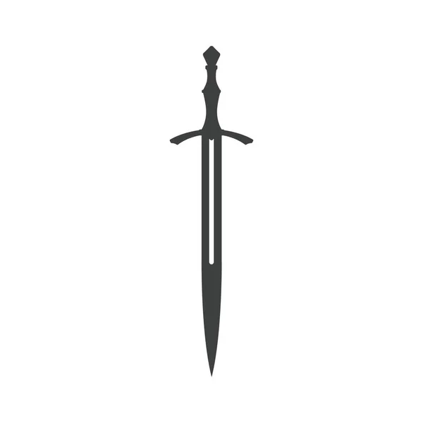 Zwart silhouet van geïsoleerd ridderzwaard. Middeleeuws wapen icoon. Fantasie longsword teken — Stockvector