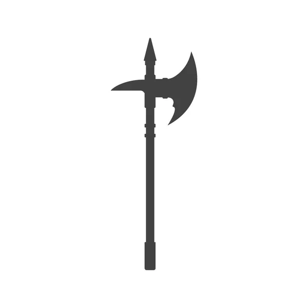 Μαύρη σιλουέτα του απομονωμένου τσεκουριού ιππότη. Μεσαιωνικό όπλο. Πινακίδα καπέλου φαντασίας — Διανυσματικό Αρχείο