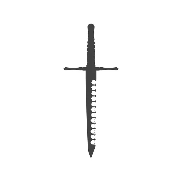 Zwart silhouet van geïsoleerde ridderdolk. Middeleeuws wapen icoon. Fantasie mes teken — Stockvector