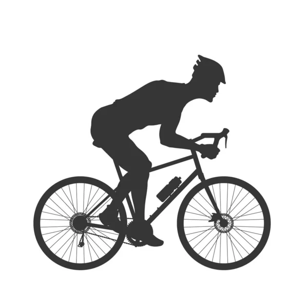Silhouette nera del ciclista. Fitness all'aperto. Giovane uomo attivo. Immagine ciclista isolata. Vista laterale — Vettoriale Stock