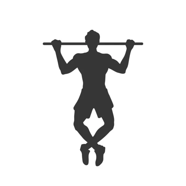 Silhouette noire de serrage homme. Barre horizontale. Fitness extérieur. Jeune garçon actif. Image d'entraînement isolée — Image vectorielle