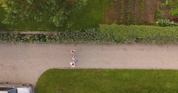 famille avec enfant marchant sur la nature 