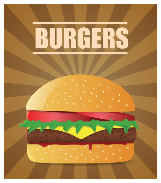 Hamburger Fresco Con Pomodori Lattuga Formaggio Carne Ketchup — Vettoriale Stock