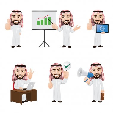 6 farklı pozlar Arapça işadamı karakter kümesi