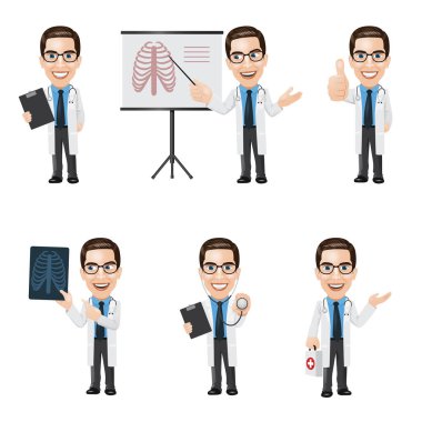 6 farklı pozlar doktor karakter kümesi
