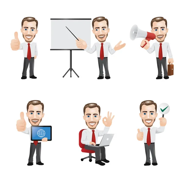 Conjunto Personagem Empresarial Poses Diferentes — Vetor de Stock