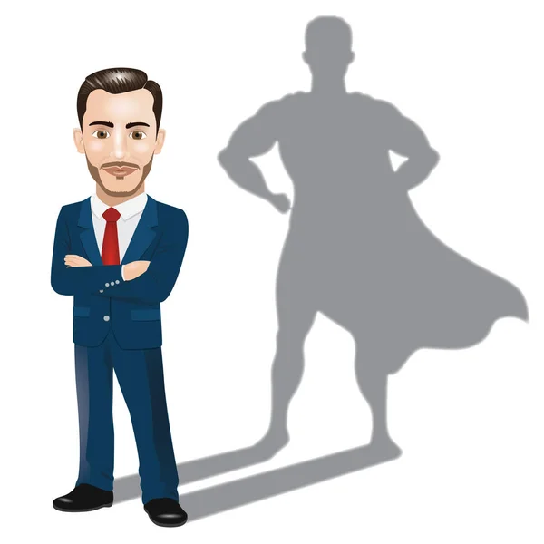 Confident Businessman Standing His Arms Folded Superhero Shadow Concept — Stock Vector