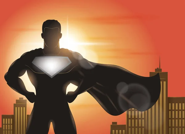 Superhero Berdiri Dengan Cape Waving Siluet Angin - Stok Vektor