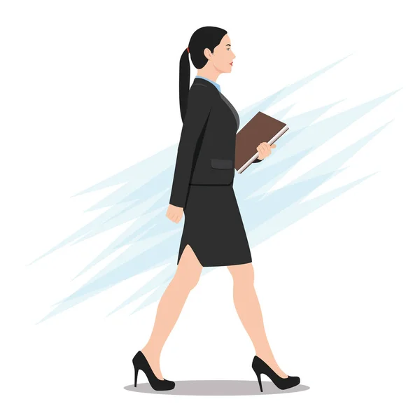 Side View Business Woman Walking File Folder - Stok Vektor