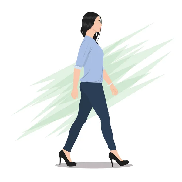 Vista Lateral Una Hermosa Mujer Caminando — Vector de stock