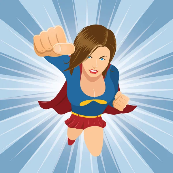 前方飛んで女性のスーパー ヒーロー — ストックベクタ