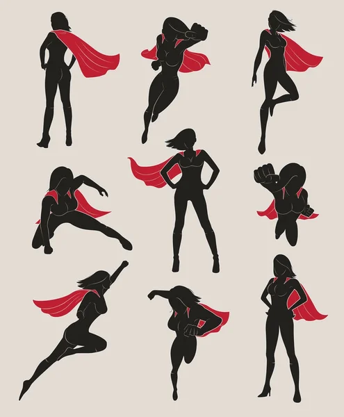 Комплект Жіночої Супергероя Чорний Червоний Колір — стоковий вектор