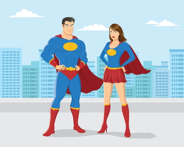 Superhero Couple City Skyline Background — Stock Vector