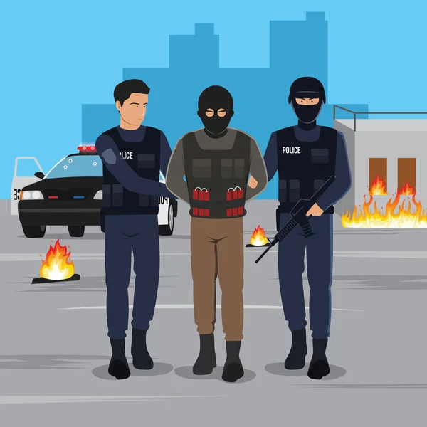 Illustration Terrorist Greps Polisen — Stock vektor