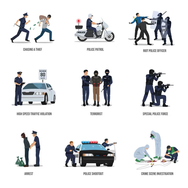 Set Poliziotti Concetto Poliziotto Lavoro — Vettoriale Stock