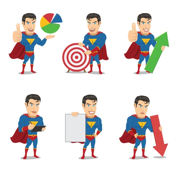 Conjunto Personagem Super Herói Poses Diferentes Vol — Vetor de Stock