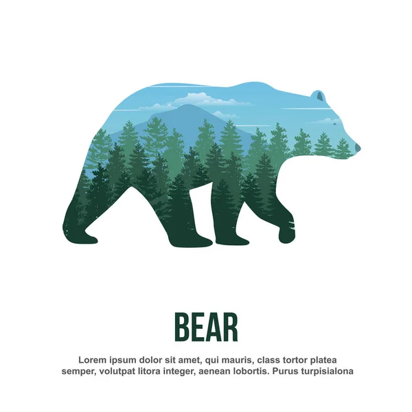 Medve Double Exposure Vektoros Illusztráció — Stock Vector