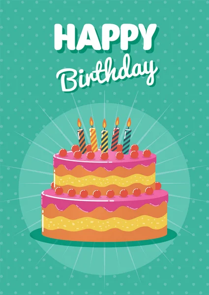 Поздравительная Открытка День Рождения Иллюстрацией Торта — стоковый вектор