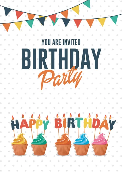 Birthday Greeting Invitation Card Colorful Cupcakes — Stock Vector