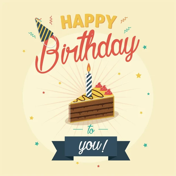 Geburtstagsgruß Und Einladungskarte Mit Geburtstagstorte Und Kerze — Stockvektor