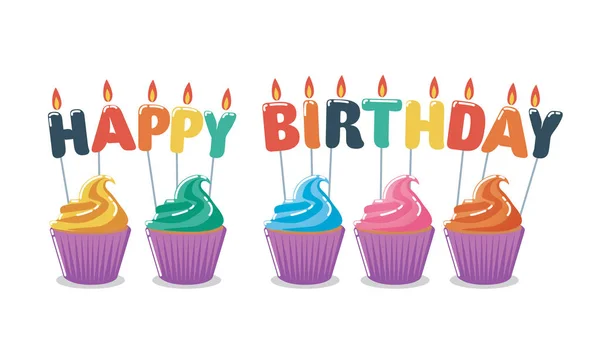 Ευτυχισμένος Γενέθλια Cupcake Εικονογράφηση Διάνυσμα — Διανυσματικό Αρχείο