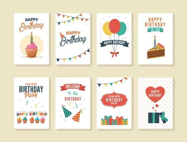 Set Birthday Greeting Invitation Cards — Stock Vector