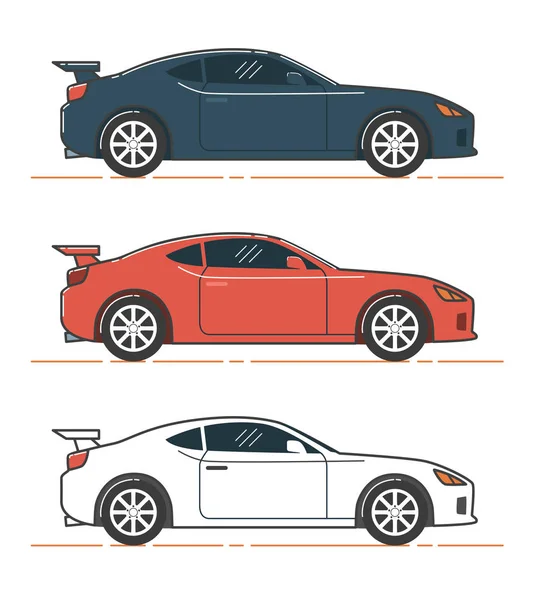 Ilustraţie Auto Vedere Laterală Mașinii Albastre Roșii Albe — Vector de stoc