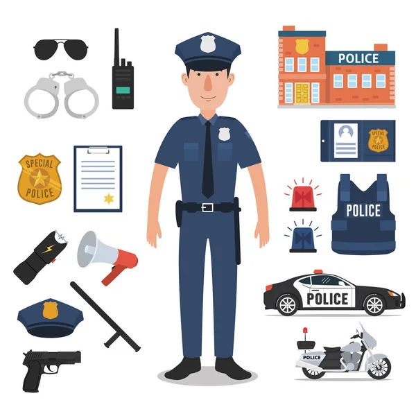 Police Officer Police Professional Equipments — Stock Vector