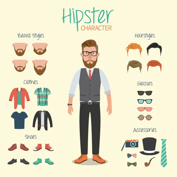 Hipster Karakter Illustratie Met Hipster Elementen — Stockvector