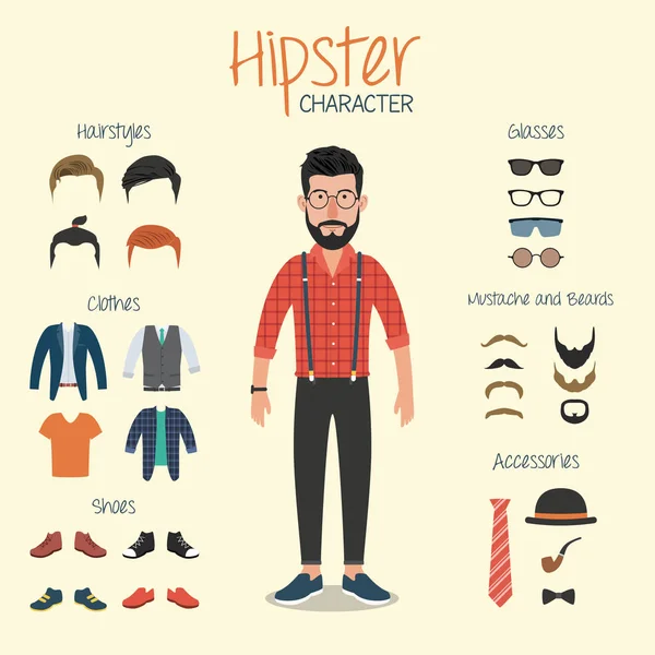 Hipster Character Hipster Elements — Stock Vector