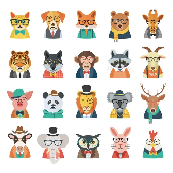 Ensemble Avatar Animal Hipster — Image vectorielle