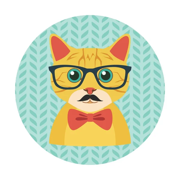 Hipster Katze Mit Brille Fliege Und Schnurrbart — Stockvektor