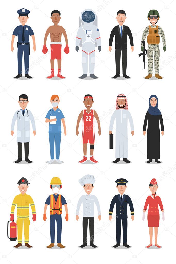 Set of Diverse Occupation and Profession People Characters