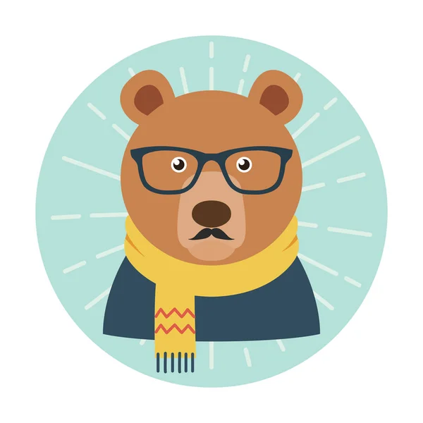 Hipster Αρκούδα Γυαλιά Μουστάκι Και Κασκόλ — Διανυσματικό Αρχείο