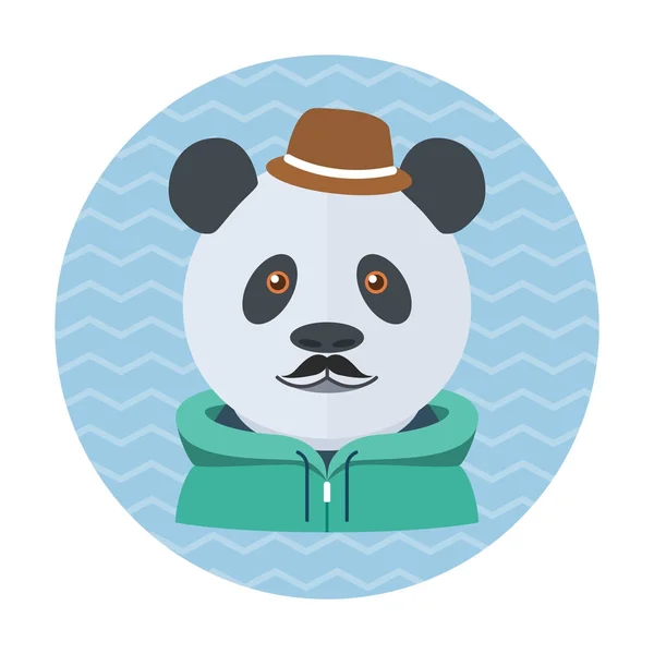 Hipster Panda Avec Moustache Chapeau Melon Veste — Image vectorielle