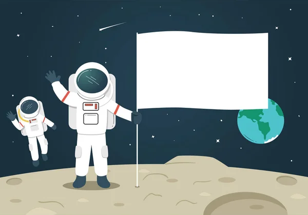 Astronaut Blank Flag Banner Moon — Stock Vector