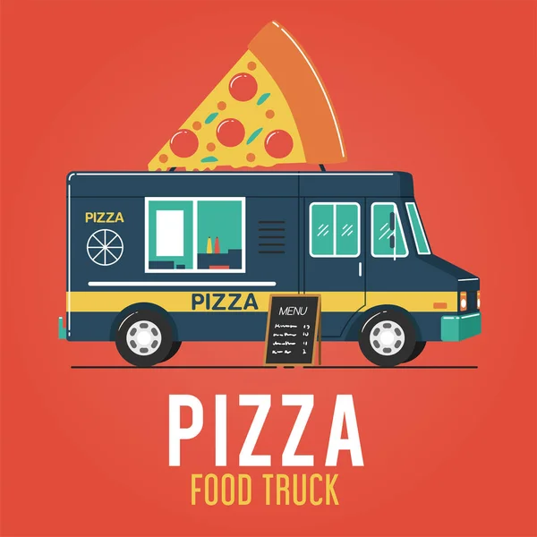 Illustrazione Vettoriale Del Camion Alimentare Della Pizza — Vettoriale Stock