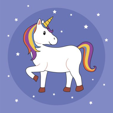 Tek boynuzlu at illüstrasyon mor zemin üzerine