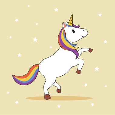 Gökkuşağı yele ve boynuz olan at