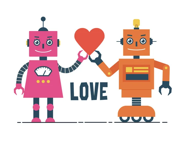 Mužský Ženský Robot Srdce Ilustrace — Stockový vektor