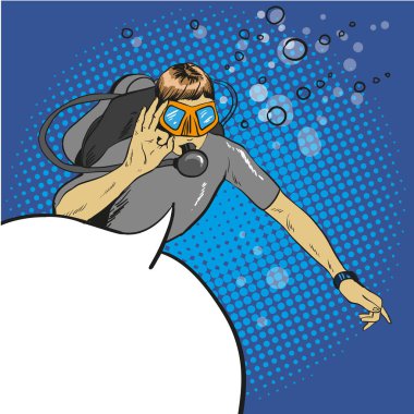 Diver pop art comic vector clipart