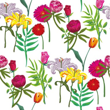 Çiçekler kusursuz vektör deseni