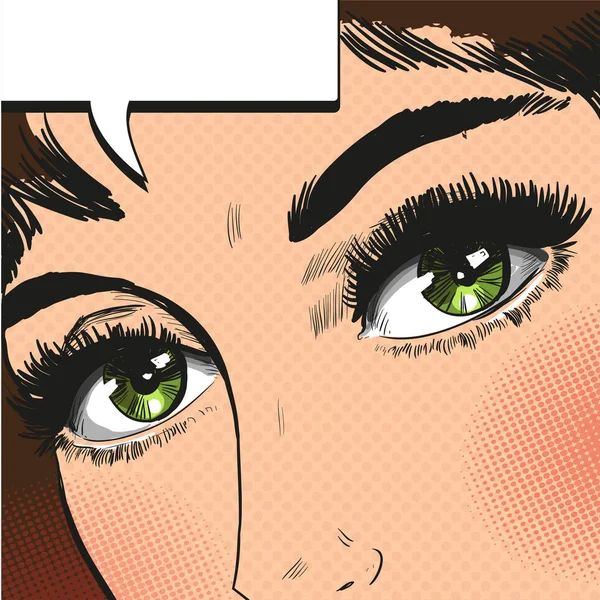 Close up view eyes woman pop art retro vector — Stock Vector