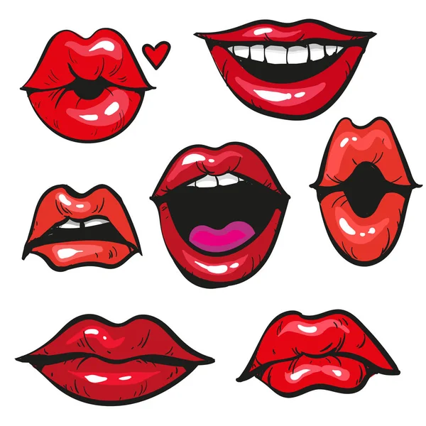 Mujeres labios gestos conjunto vecor ilustración — Vector de stock