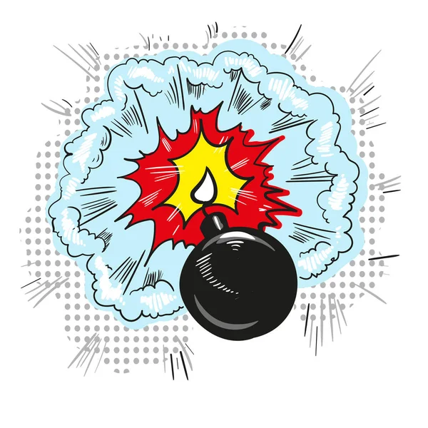 Bomba de dibujos animados con ilustración cómica estilo pop art fuego — Vector de stock
