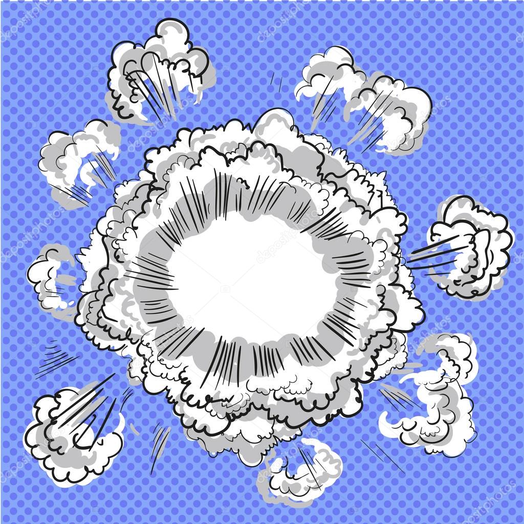 Smoke dust explosion cartoon frame hand drawn