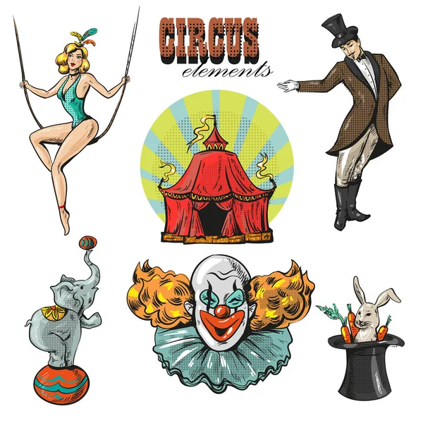 Colección de circo hipster vintage con carnaval, feria de la diversión — Vector de stock