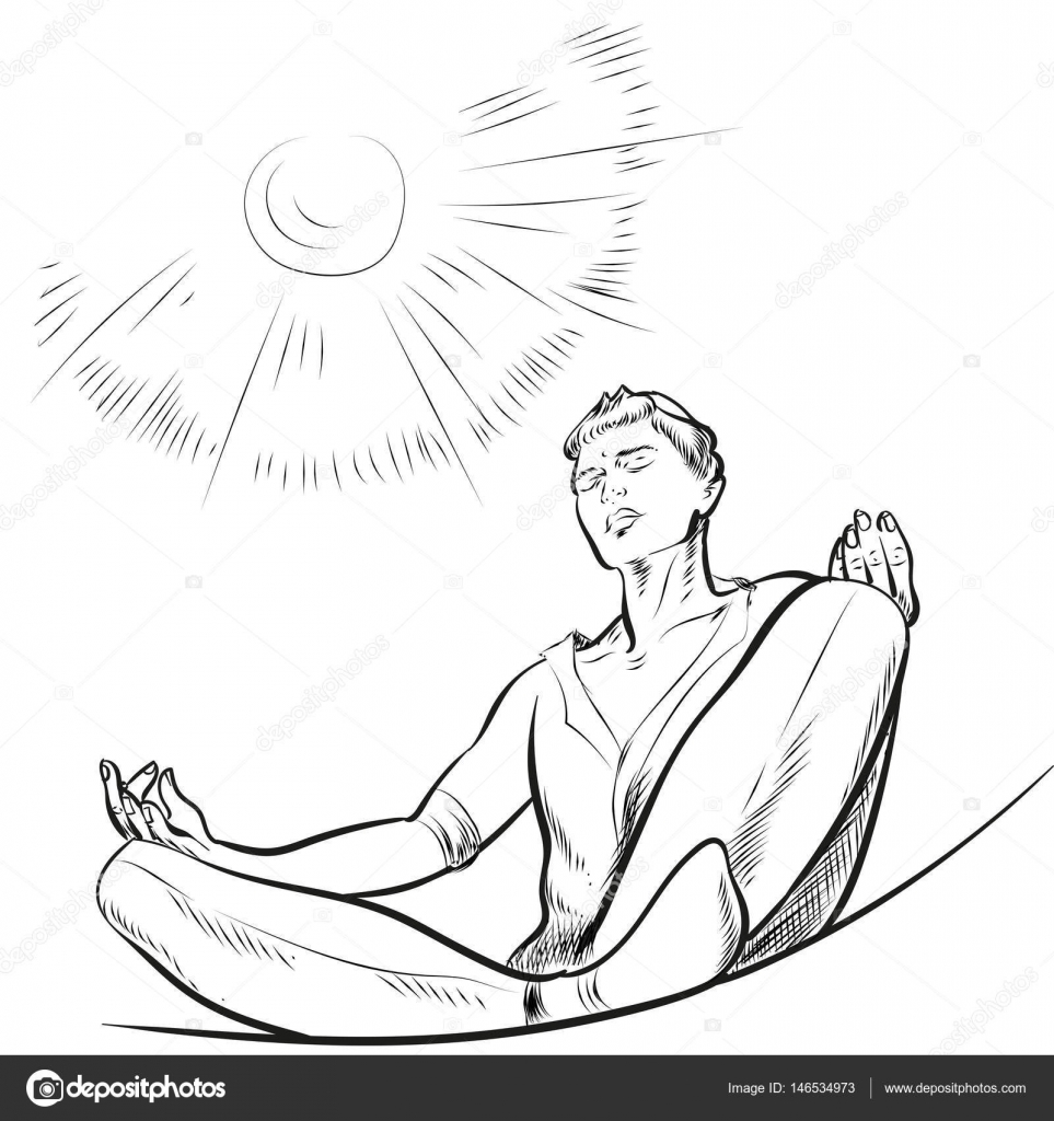 Lhomme Médite Dans Le Dessin Au Trait Position Du Lotus